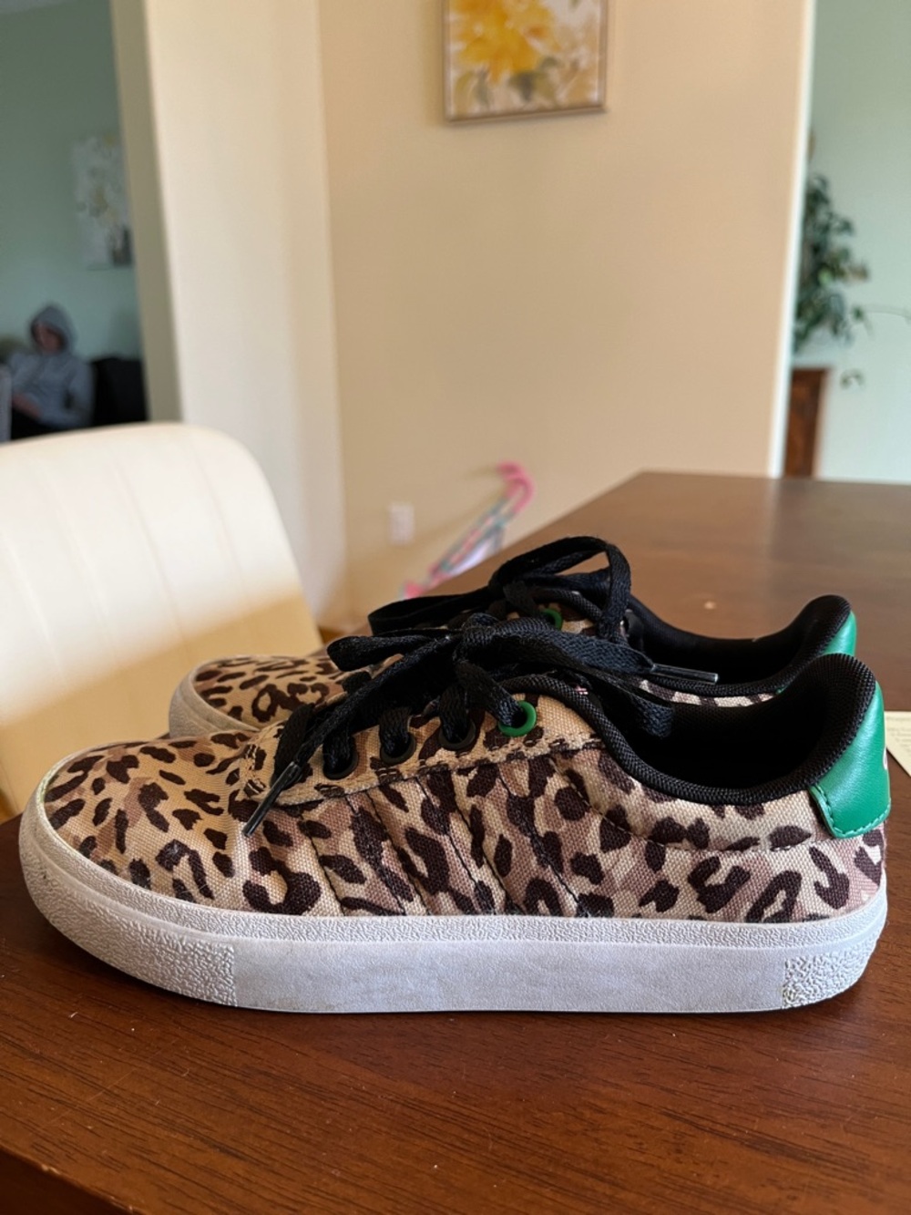 ADIDAS Leopard Print Canvas Sneakers with Green Heel Accent